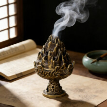 Brûleur d'encens creux en bronze avec couvercle – Base robuste, idéal pour le Ramadan, l'Aïd, la méditation et le yoga, décoration vintage, 5