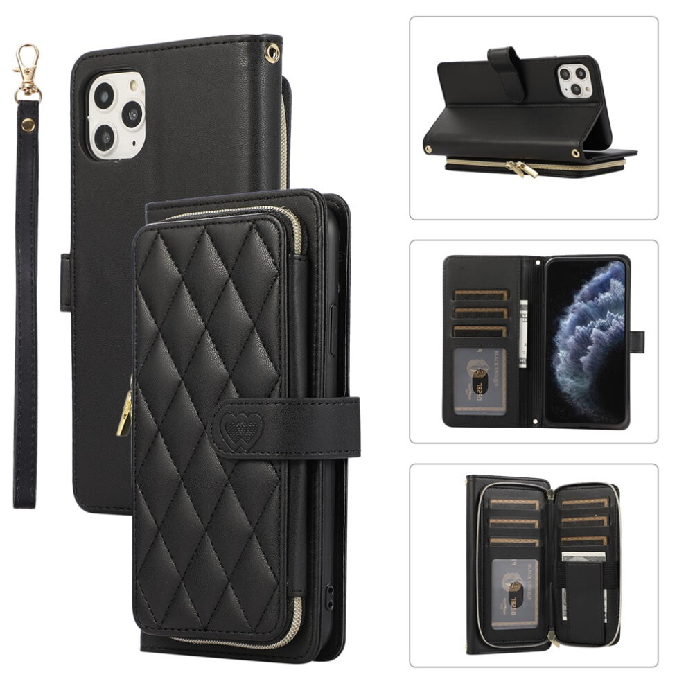 Luxury Leather Wallet Case With Wrist/Shoulder Strap, 9 Card Slots & Zipper Purse For Compatible With Iphone 11 Pro 5.8" Â Black 9193271135920