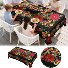 Nappe florale mexicaine New2026 pour salle à manger, rectangulaire et ronde, bord festonné, motif art populaire coloré, rouge pastèque