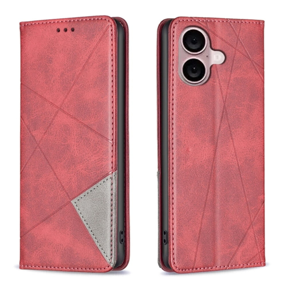 Rhombus Flip Wallet Leather Case For Iphone 16 Â Magnetic, Shockproof, Kickstand, Card Holder, Red 9193271135647