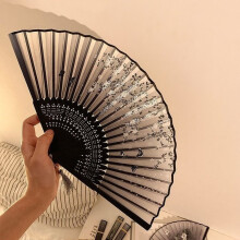 Foldable Lace Embroidered Hand Fan with Fringed Flower – Retro Style for Party, Wedding, Dance Decoration