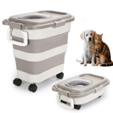 Airtight Collapsible Dog Food Storage Container (20-25 lbs) with Wheels, Portable Handle & Buckets – Compatible with Cat Food, Flour