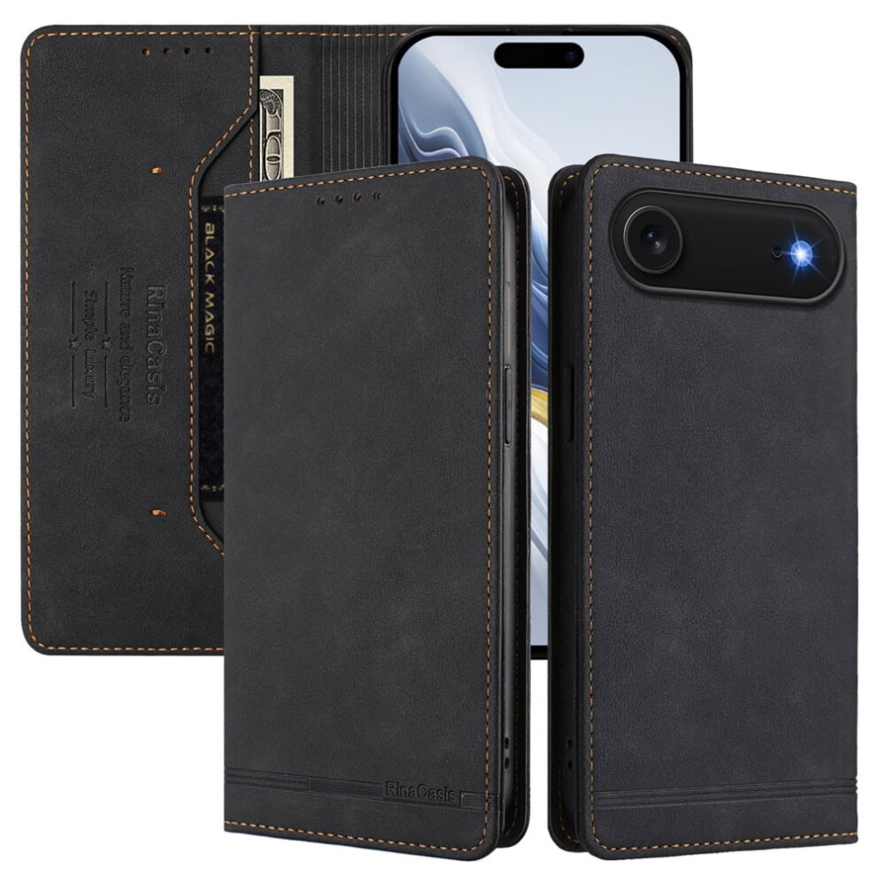 Magnetic Phone Case For Iphone Air 6.5-Inch: Rfid Blocking, Card/Cash Slots, Kickstand, Shockproof Flip Folio, Black 9353595693227
