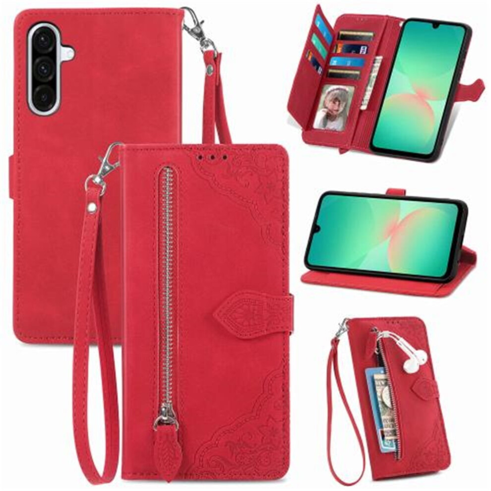 Compatible With Samsung Galaxy A26 5G 6.7" Pu Leather Magnetic Flip Wallet Case With Lanyard, Wristlet & Zipper Card Holder 9353595692602