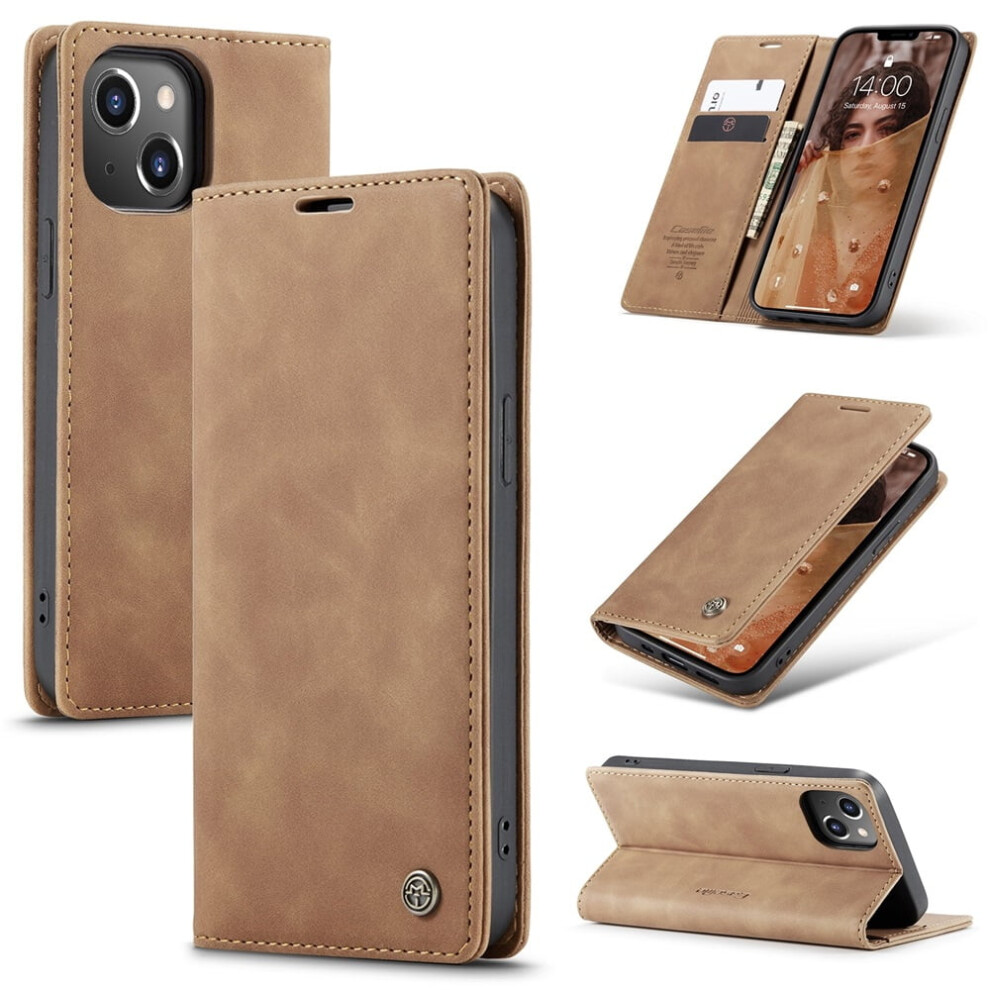 Caseme Leather Flip Wallet Case For Compatible With Iphone 13 Â Magnetic Closure, Card Holder, Shockproof, Kickstand Brown 9353595694545