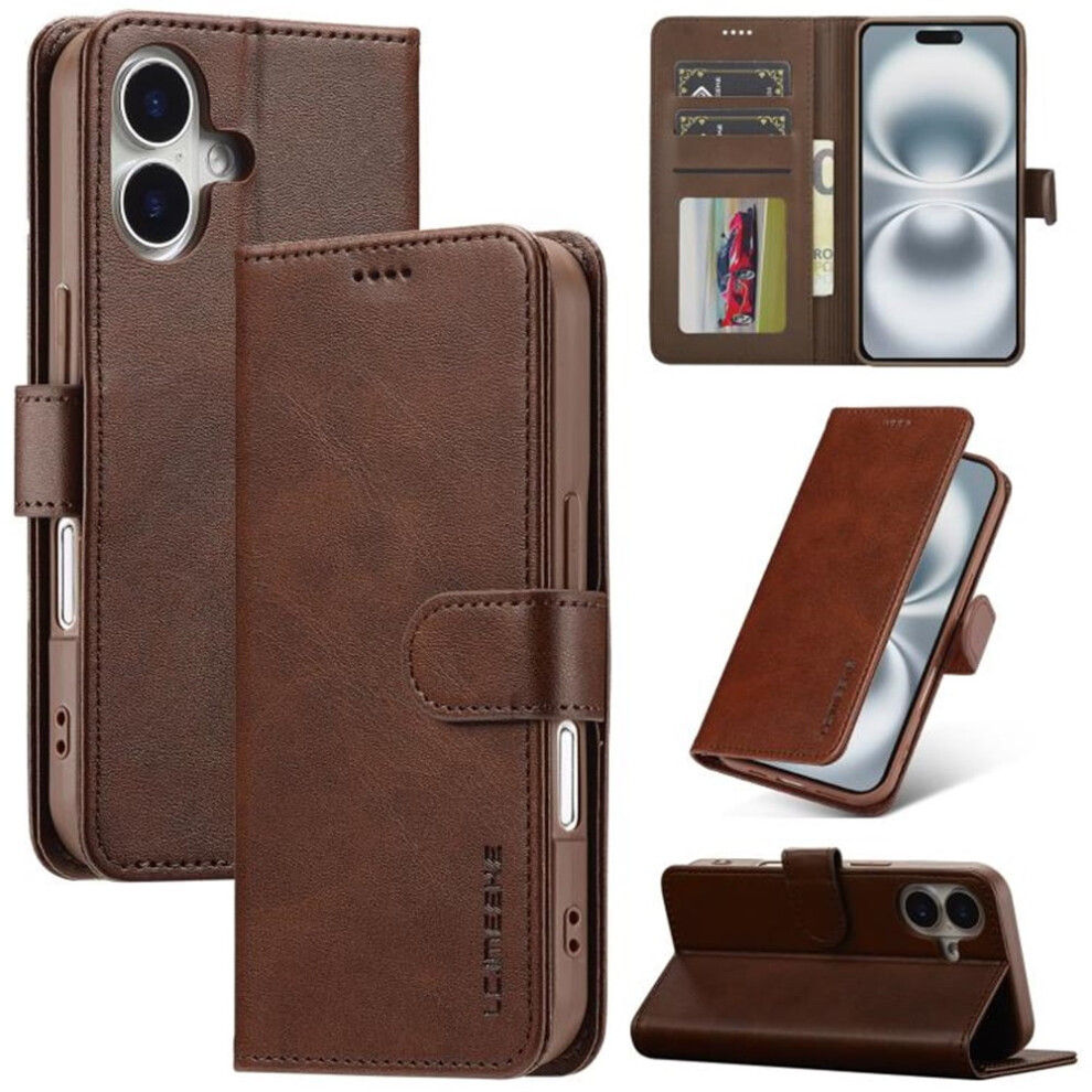 Lc.imeeke Pu Leather Flip Case For Iphone 16 Plus Â Magnetic Closure, Card Slot, Kickstand, Shockproof, Brown 9353595693913