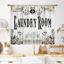 Rustic Farmhouse Laundry Room Curtains, 2 Panel, 55x39 Inch, Brown Vintage Window Treatments for Bedroom, Living Room, Bathroom