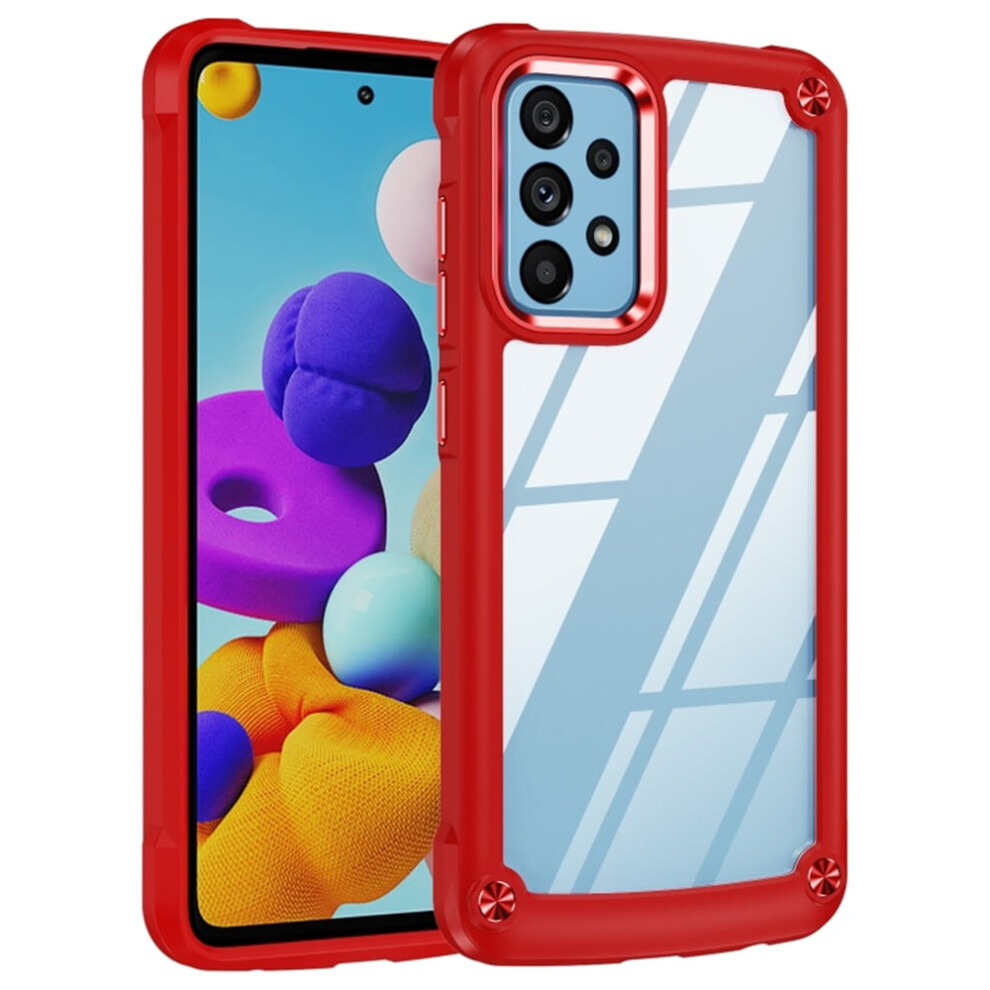 Samsung Galaxy A52 (6.5") Case Â Four-Corner Airbag, Shock-Absorbing, Electroplated Alloy Lens Protection, Hard Clear Scratch-Resistant Back, Red 9327961781092