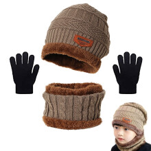 3Pcs Kids Winter Beanie Hat Scarf Gloves Set for 5-12 Years Old Boys Girls, Beanie Scarf Gloves Set