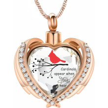 Red Cardinal Urn Necklace for Ashes Women Men Crystal Heart Urn Locket for Human / Pet Cremation Jewelry for Ashes