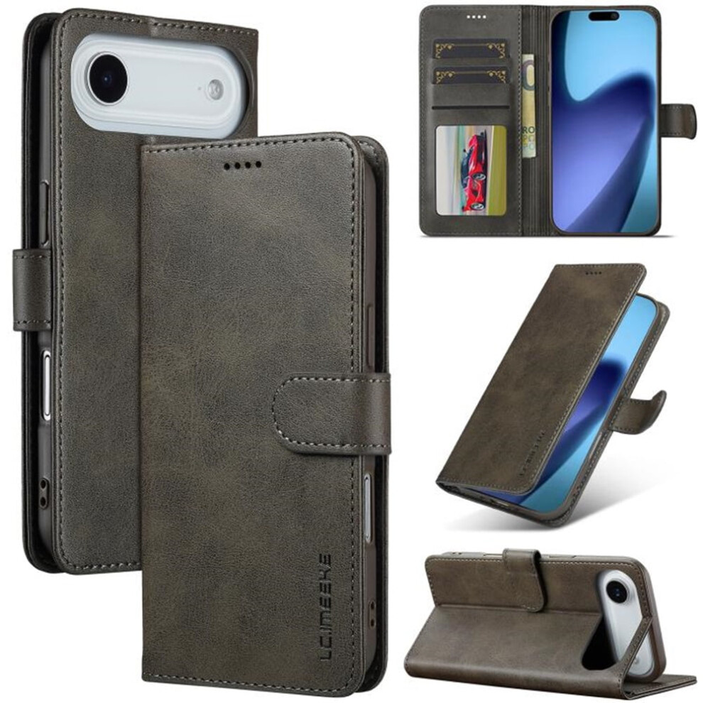 Lc.imeeke Pu Leather Flip Folio Case For Iphone Air – Magnetic Closure, Card Slot, Kickstand, Shockproof, Grey 9353595696273