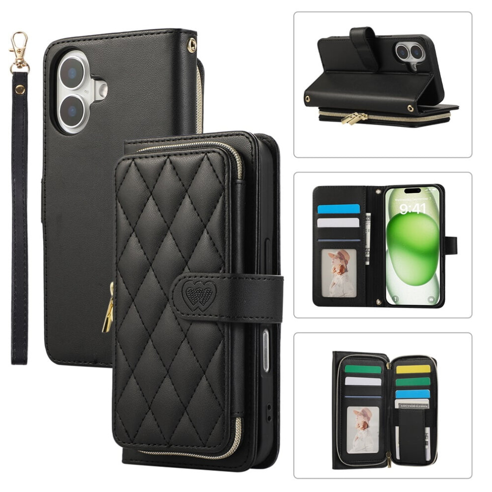 Leather Wallet Case With Strap For Iphone 17 6.3" Â Black 975221347251