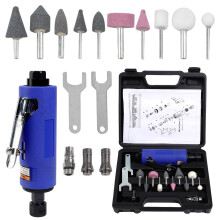 Air Die Grinder Kit, 22000 RPM, 1/4" & 1/8" Collets, Rear Exhaust, Filter, 10 Grinding Heads & Toolbox – Compatible with standard pneumatic systems