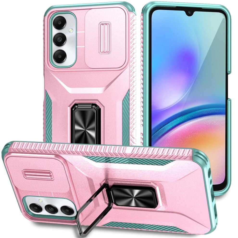 Slim Fit Shockproof Hybrid Case For Samsung Galaxy A05s 6.7" – Military-Grade, Slide Camera Cover & Rotated Ring Kickstand, Pink/Green 9353595696716