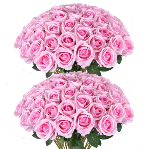 Artificial Roses Velvet Silk White 60 pcs