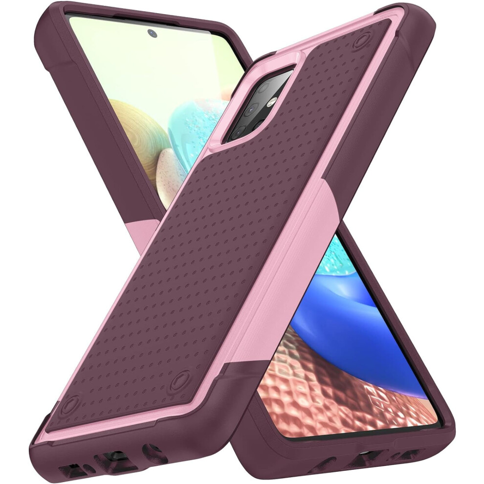 Compatible With Samsung Galaxy A71 5G Â 2-In-1 Military-Grade Rugged Shockproof Case (Pink + Rose Red) Pink,Red 9353595696556