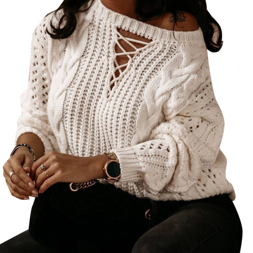 Oversized Women's Sweater Long Sleeve Solid White 2