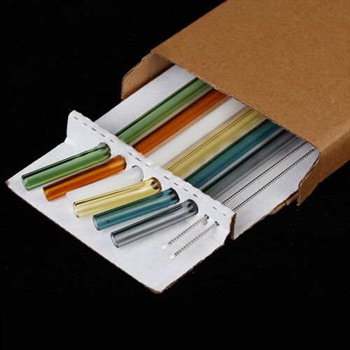 Ανθεκτικά στη θερμότητα επαναχρησιμοποιήσιμα γυάλινα καλαμάκια με βούρτσα 2