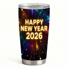 Felice Anno Nuovo 2026 - Bicchiere termico isolato in acciaio inox con coperchio, tazza da viaggio a doppia parete per bevande calde e fredde