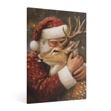 Arte murale natalizia vintage: renna carina e Babbo Natale stampa su tela - Decorazione festiva per soggiorno, cucina, camera da letto (compatibile