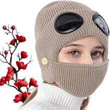 3-in-1 unisex gebreide wintermuts met afneembaar masker en geïntegreerde bril voor gebruik buitenshuis bij koud weer.