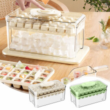 Bandeja para hacer hielo a presión (2 unidades), molde de silicona de 64 cavidades para refrigerador, fácil desmolde, incluye pala para hielo –