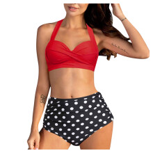 Dame Vintage Badedrakt Todelt Retro Halter Ruched Høy Livvidde Print Bikinisett S-2XL