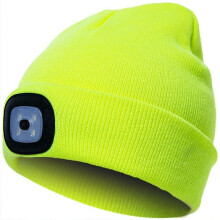 Morttic Unisex LED Beanie Hat med Lys, USB Genopladelig Pandelampe Beanie, Gaver til Børn Drenge Piger Varm Strikket Hue (Fluorescerende Gul)