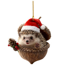 Weihnachtsbaumschmuck mit Waldtier-Eicheln, gemütliche Dekoration – Igel mit rotem Hut und roter Beere, Hängender Waldtier-Anhänger