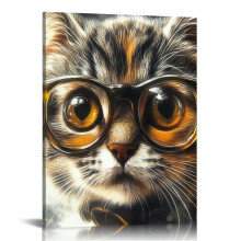 Tableau mural Chat mignon Chat drôle lisant un livre Art abstrait moderne sur toile, Décoration murale animalière pour salon, salle de bain,