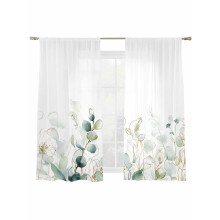 Watercolor Green Leaf Sheer Curtains 52"W x 72"L, Eucalyptus Abstract Art Light Filtering Voile Drapes, Rod Pocket, 2 Panels, Compatible with