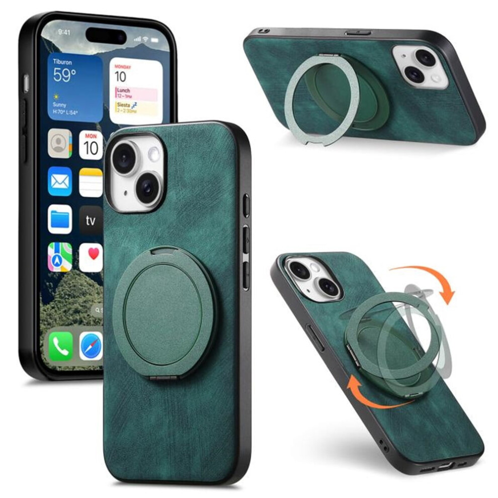 For Compatible With Iphone 14 Case Retro Leather Circular Rotating Stand Shockproof Phone Case,,For Compatible With Iphone 14 Green 9482726180609
