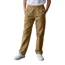 Gutteskoleuniformbukser, stretch-chinobukser med lommer, pull-on, brun, kompatibel med tilbake til skolen, alder 13-14