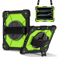Robuuste schokbestendige hoes voor iPad Pro 11 (2025/2024), anti-val siliconen + PC, 360 draaibare handgreep, schouderriem, geel