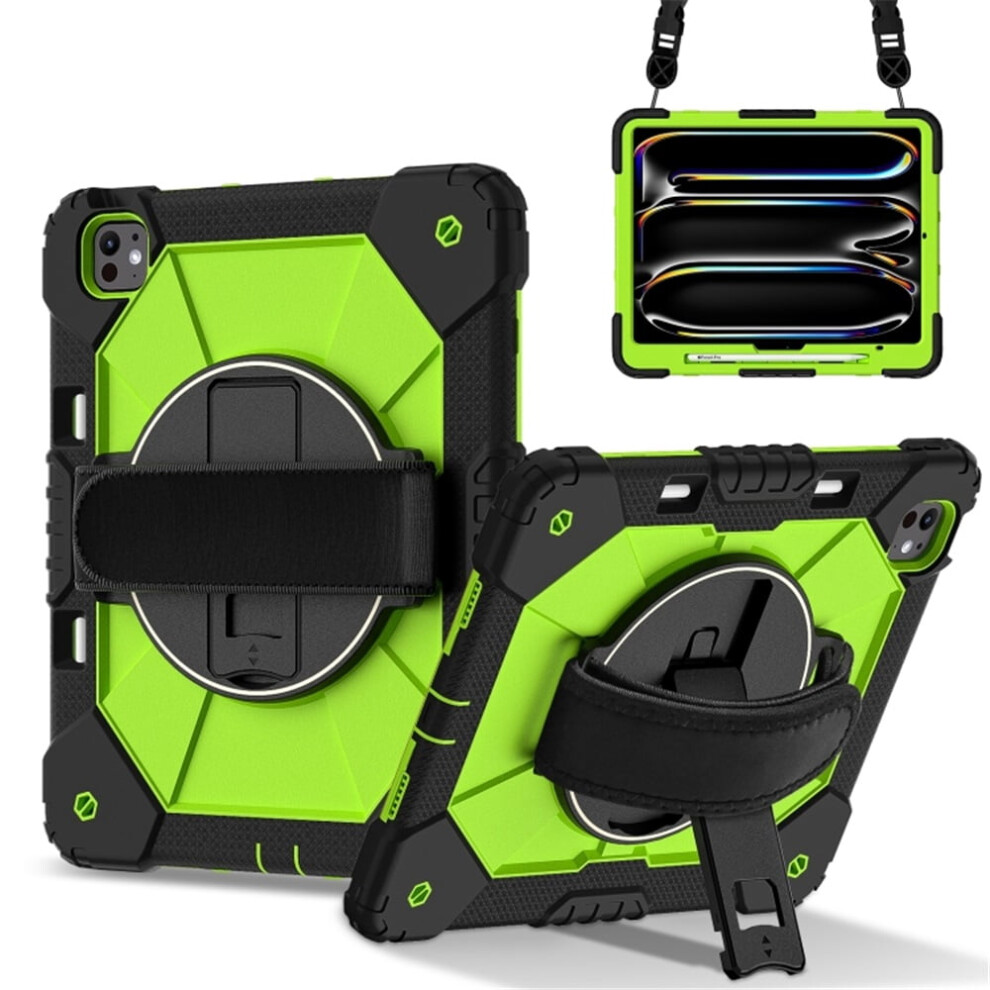 Heavy Duty Shockproof Case For Ipad Pro 11 (2025/2024), Anti-Drop Silicone+Pc, 360 Rotating Handle, Shoulder Strap, Yellow 9482726182214