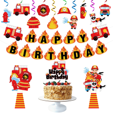 42-teiliges Feuerwehr-Party-Dekorationsset für den zweiten Geburtstag, Ballon-Kuchenaufsatz, Partybanner für eine Feuerwehr-Mottoparty