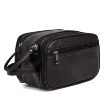 PU Leather Toiletry Bag For Men Large Travel Wash Bag Shaving Water-Resistant-Black