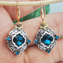 Brincos pendentes em formato de losango azul para mulheres, brincos de liga metálica para noivas e casamentos, presente para o Dia dos Namorados,
