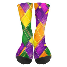 Willtoo Mardi Gras sokken voor mannen, vrouwen en kinderen met feestelijke maskerprint, kleurrijke carnavalssokken voor feestjes en familievieringen.