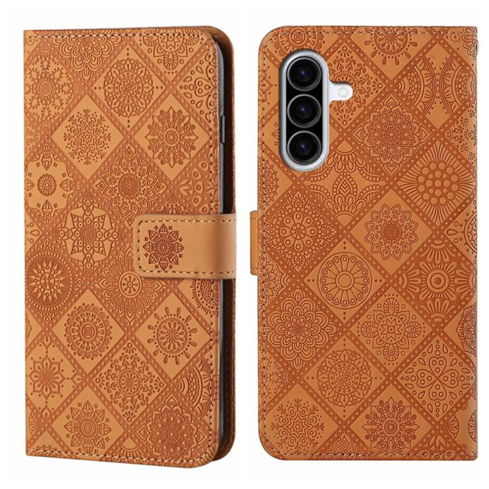 Ethnic Wind Embossed Pu Leather Flip Wallet Case With Magnetic Closure & Card Slots For Samsung Galaxy A36 5G 6.7", Brown 9482726184096