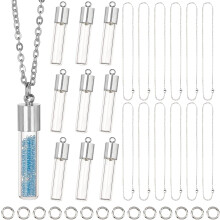 64Pcs DIY 12 Sets Vial Necklace Making Kit 6mm Dia. Hourglass Vial Pendants Handmade Clear Glass Memory Wish Bottle Charms DIY