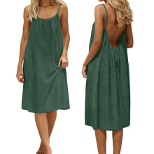 Lässige Kleider für Damen, Sommer, ärmellos, rückenfrei, Camisole-Kleid, mittellang, Spaghettiträgerkleid, fließend, grüne Kleider,