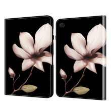 Tablethoes compatibel met Samsung Galaxy Tab A9+ – Lichtgewicht folio van PU-leer/TPU met kaartsleuven, standaard en wit bloemendesign.