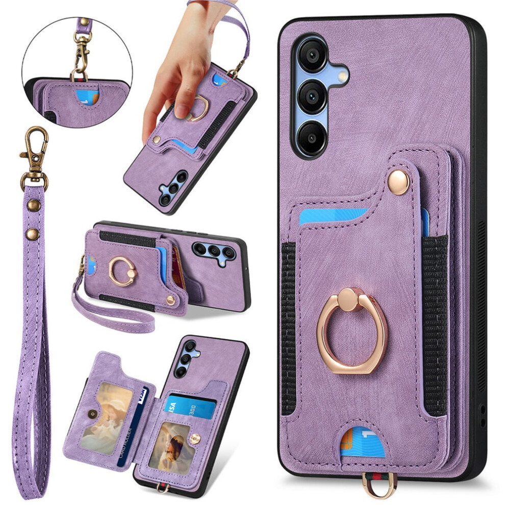 Samsung Galaxy A15 Phone Case Wallet Â Pu Leather Flip Folio With Rfid Blocking, Ring Holder, Kickstand, Wrist Strap, Magnetic Closure Â Purple 9482726183730