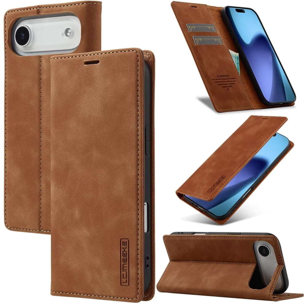 Lc.imeeke Leather Flip Wallet Case With Card Holder, Magnetic Closure & Kickstand Â Compatible With Iphone Air, Brown 9482726184720