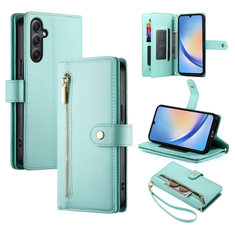Compatible With Samsung Galaxy A34 5G 6.6" Wallet Case Â Leather, Multi-Card Slots, Zipper Pocket & Wristlet Green 9482726184690