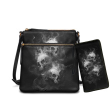 Dámska ľahká crossbody kombinácia s potlačou lebky - sada crossbody kabeliek a peňaženiek z umelej kože s vreckami na zips a ramenným