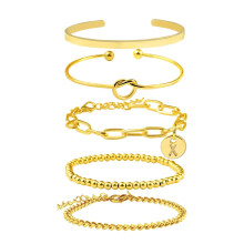 Bracelet Set Letter Coin Heart Gold Bead Stackable