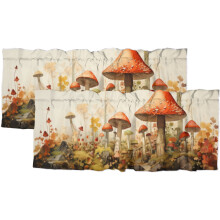 Cantonnières rétro fleuries bohèmes à motif champignon, 137 x 46 cm, 2 panneaux, passe-tringle – Cuisine, salon, salle de bain, chambre
