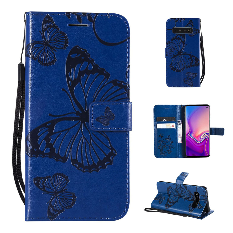Compatible With Samsung Galaxy S10e Wallet Case Â Embossed Butterfly Pu Leather Folio With Card Slots, Money Pocket & Wrist Strap, Blue 9482726183075